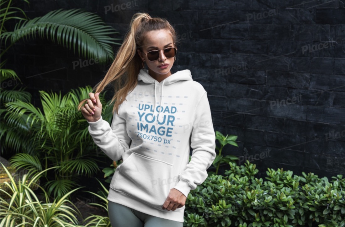 hoodie mockup featuring a woman with long hair