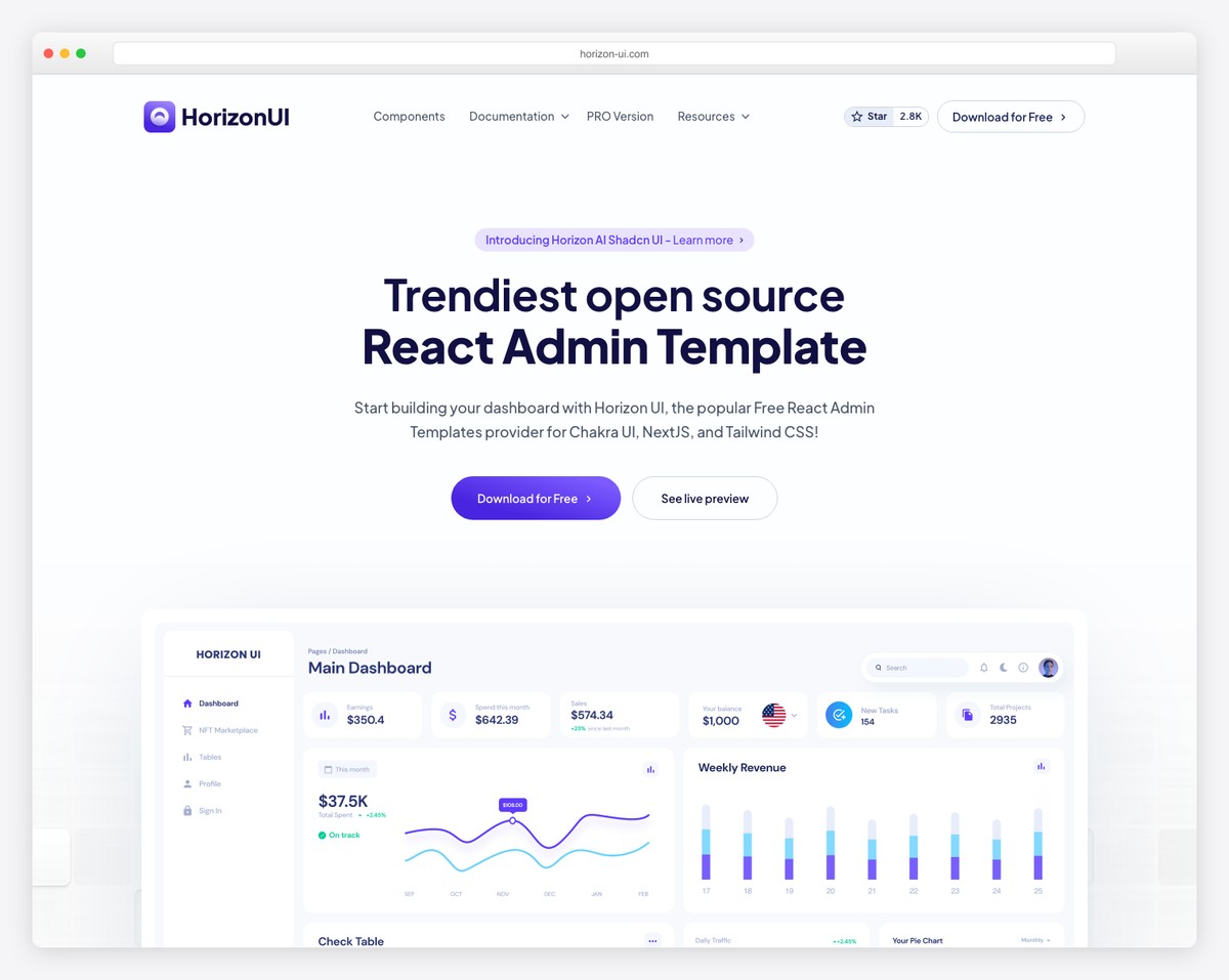 Horizon UI - Free React Tailwind CSS Admin Dashboard