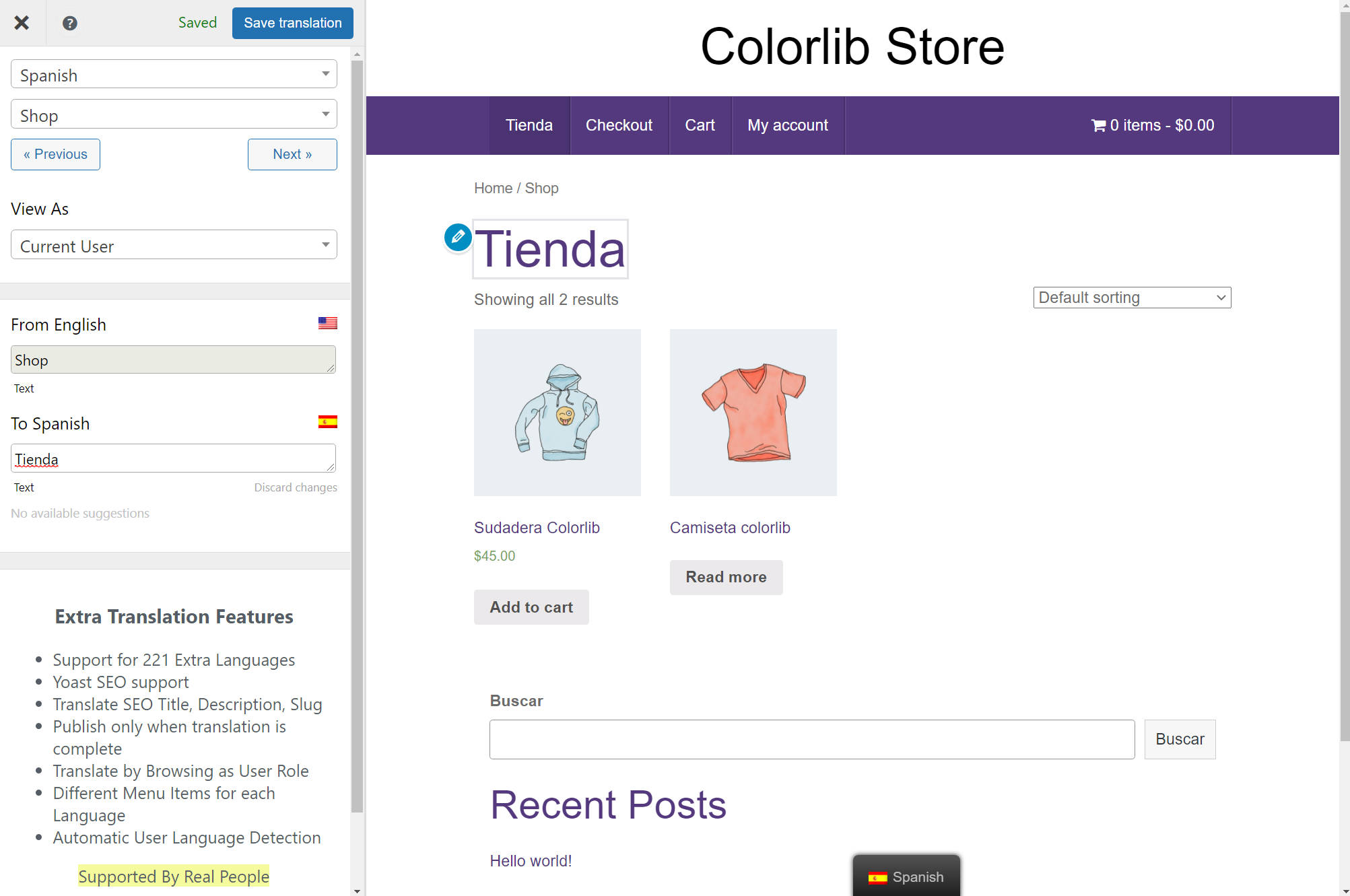 how to translate WooCommerce store page