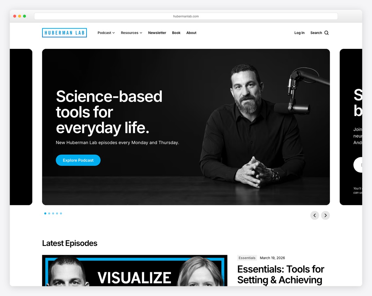 Huberman Lab - Dr. Andrew Huberman podcast website made with webflow