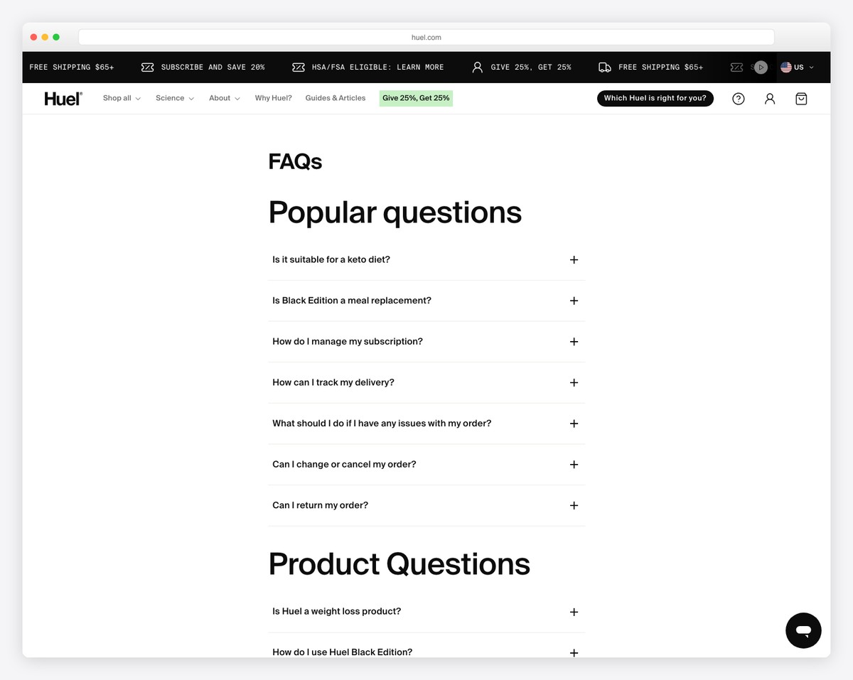 huel faq page example