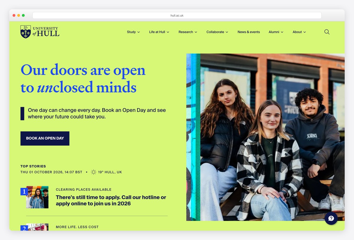 University of Hull homepage design