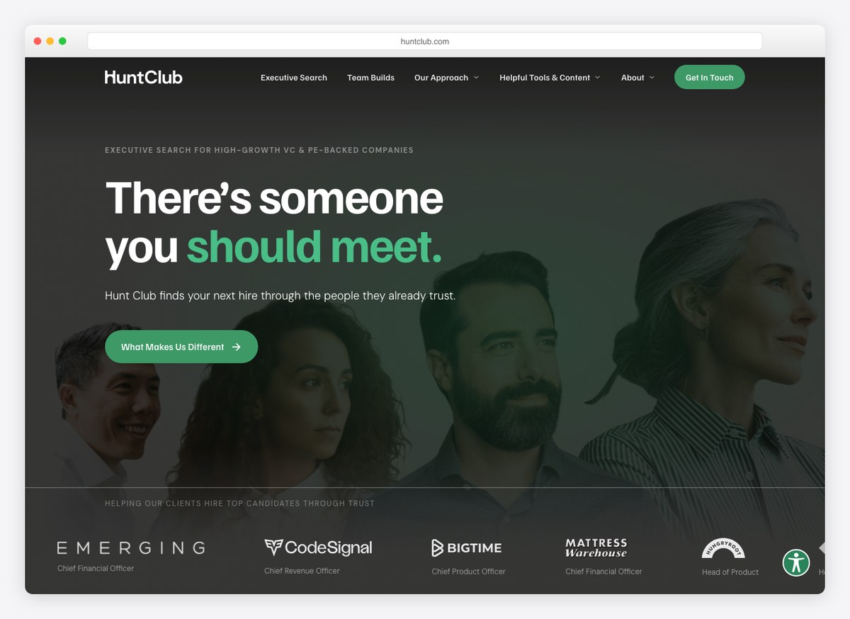 Hunt Club recruitment website homepage