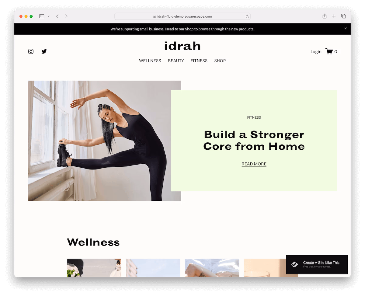idrah squarespace fitness template