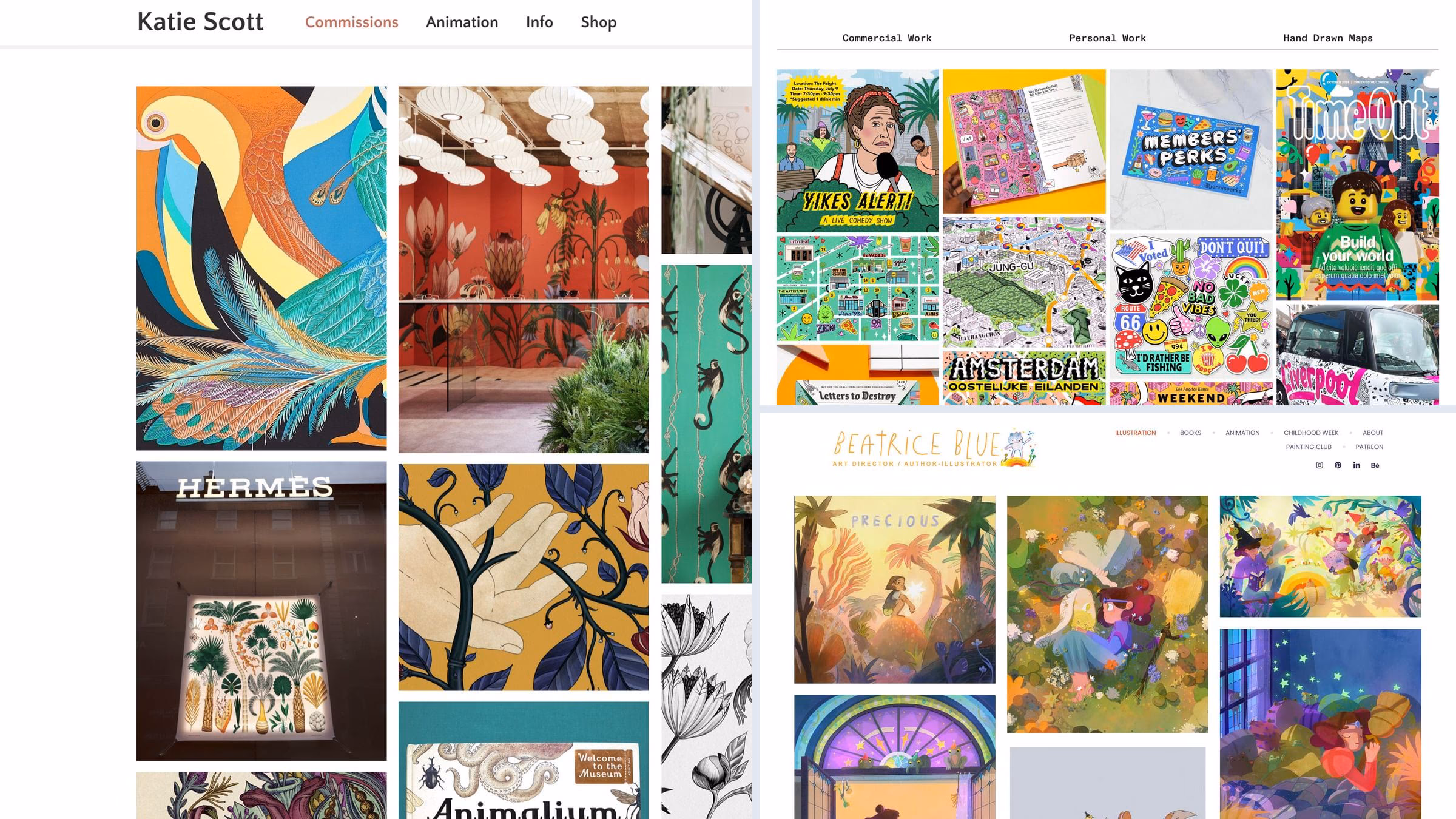 Illustration portfolio examples: Katie Scott, Jenni Sparks and Beatrice Blue