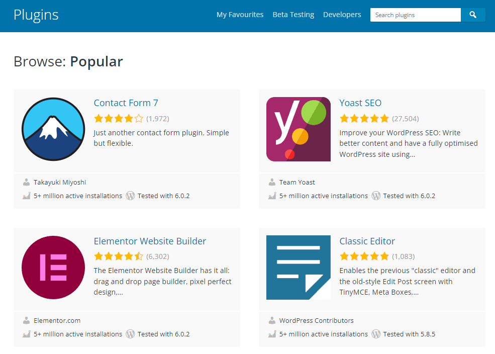most popular WordPress plugins
