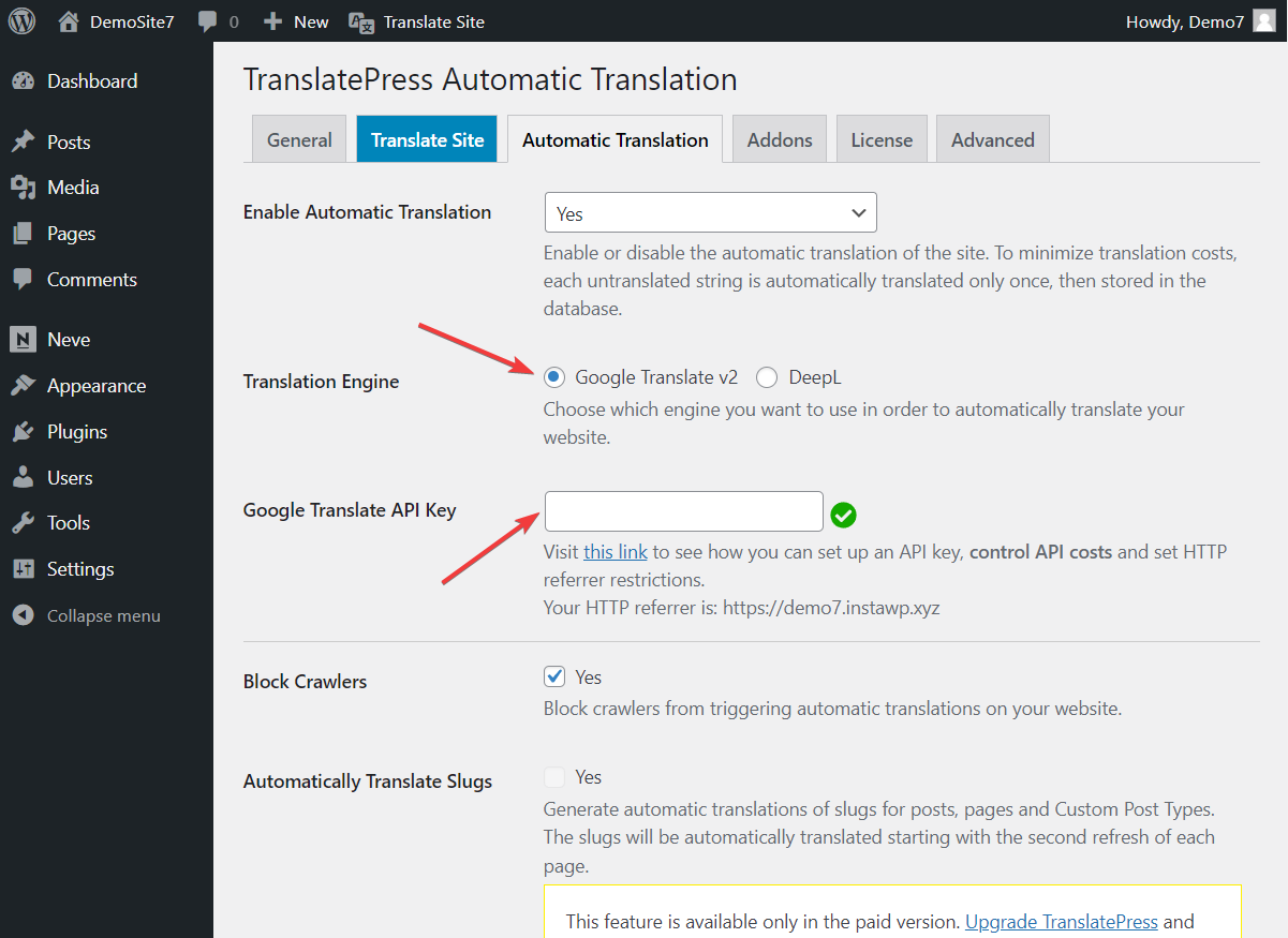 Choose between Google Translate and DeepL for automated translations