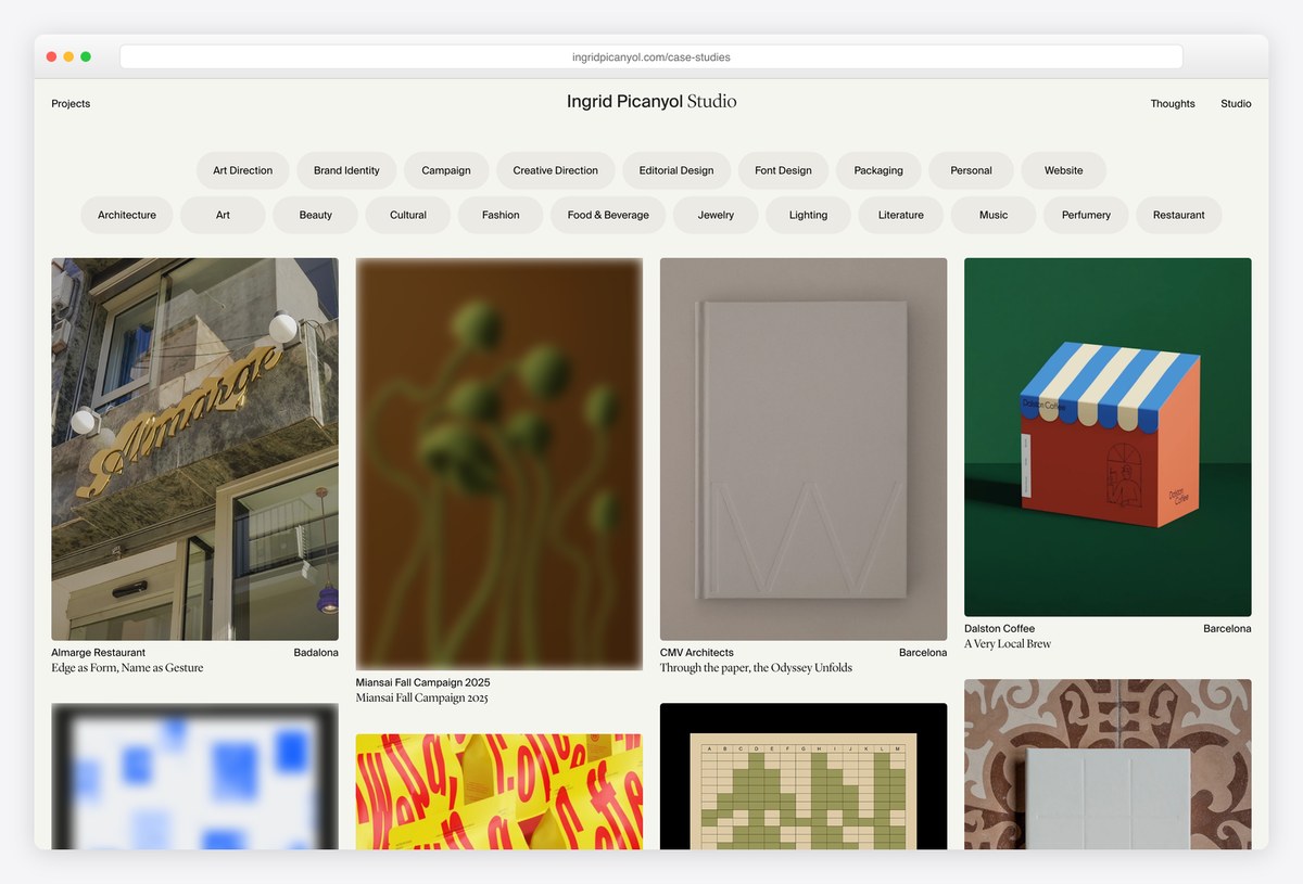 Ingrid Picanyol Studio's projects archive with discipline and sector filters