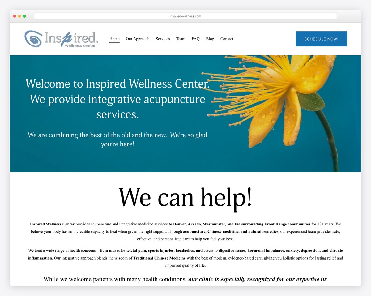 inspired wellness center website example