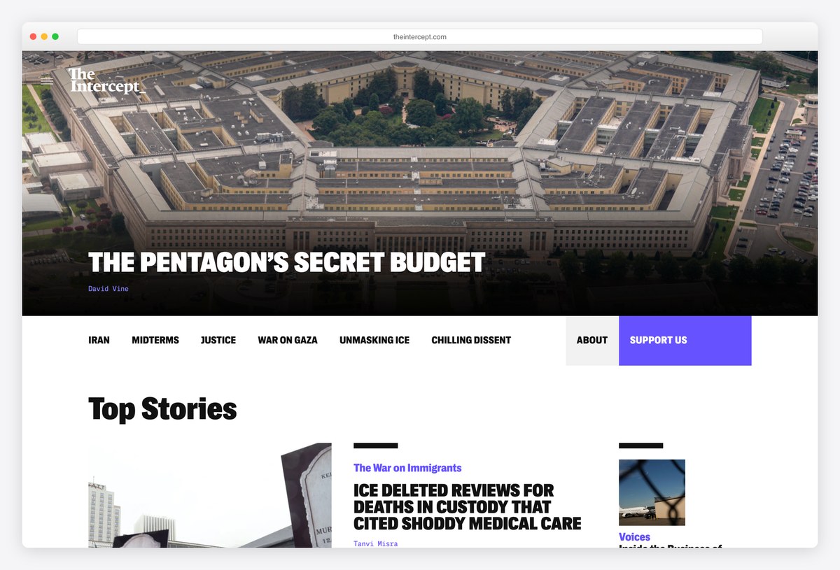 The Intercept homepage design