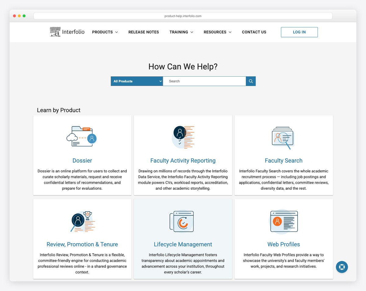 interfolio product help page example