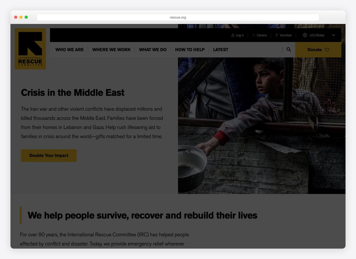 International Rescue Committee charity website homepage