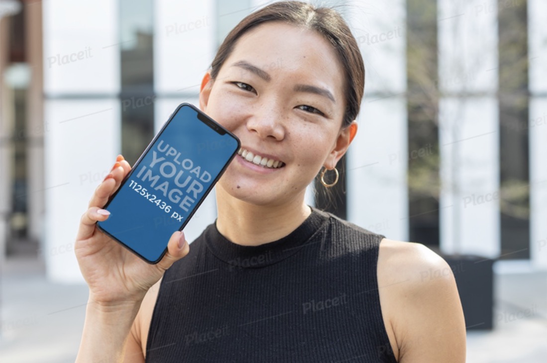 iphone 11 mockup featuring a smiling woman