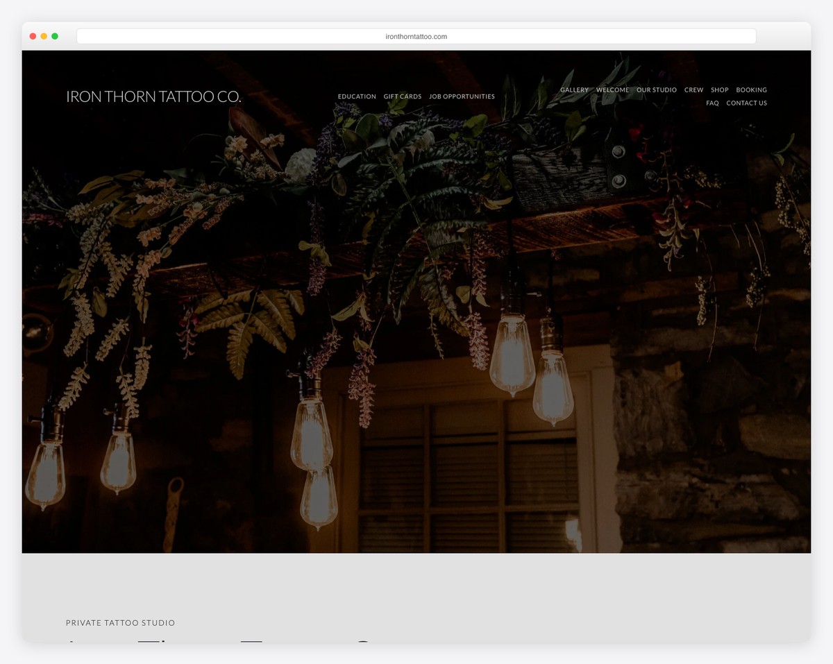 iron thorn tattoo co. website example