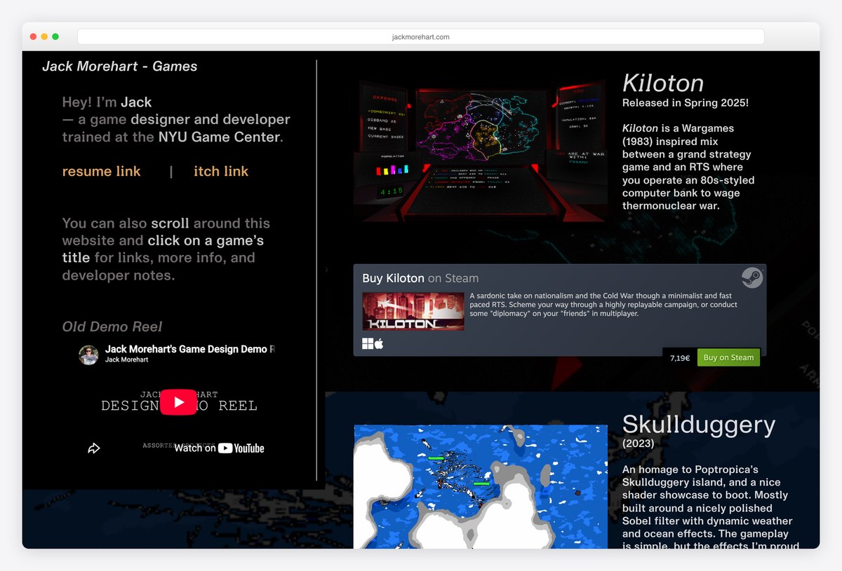 Jack Morehart game designer portfolio website