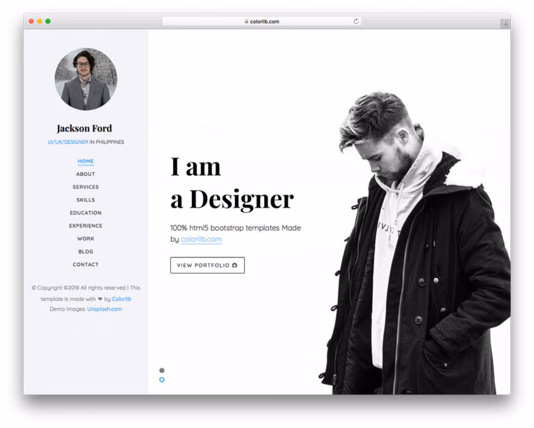 Jackson portfolio website template screenshot