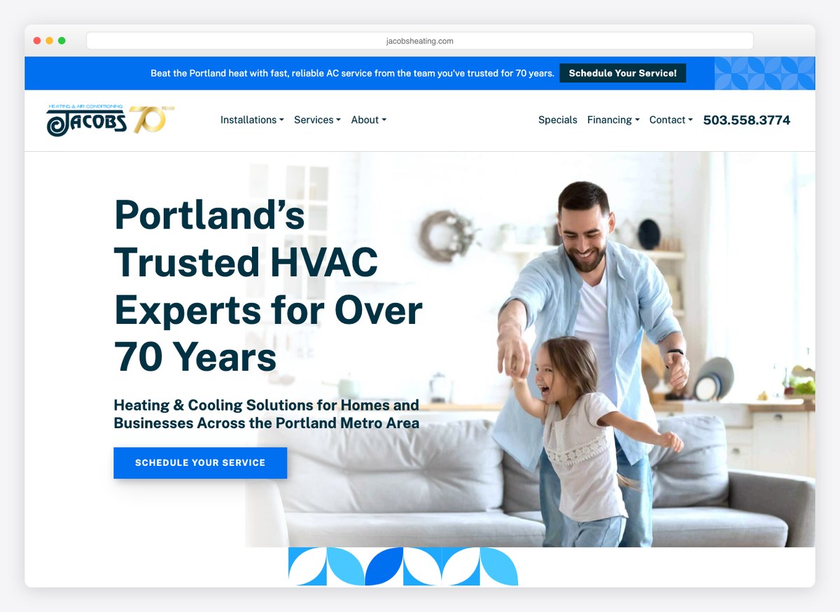 Jacobs Heating & Air Conditioning HVAC website homepage