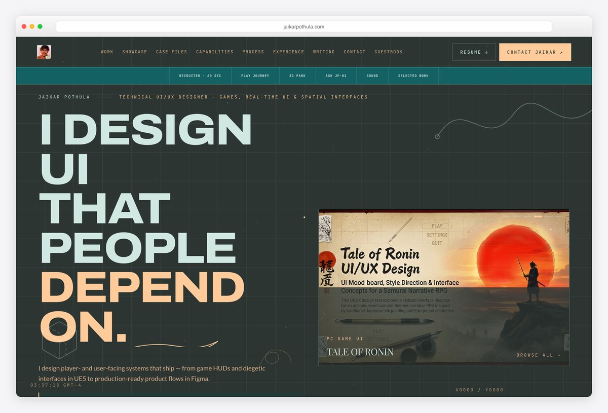 Jaikar Pothula game UI/UX designer portfolio website