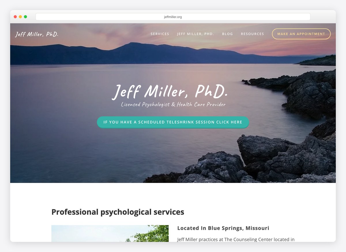 Jeff Miller therapist website homepage