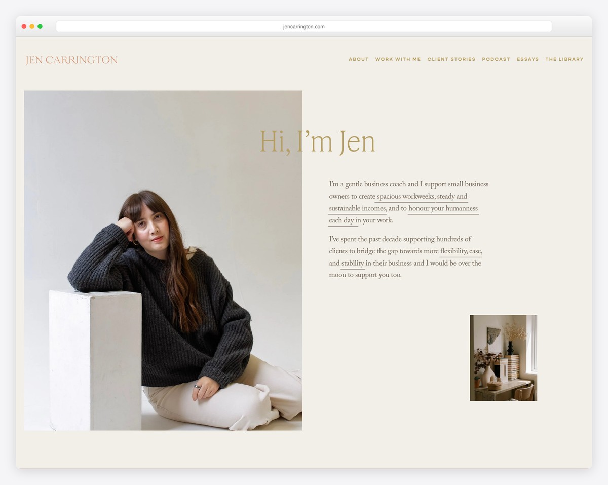jen carrington coaching squarespace website example