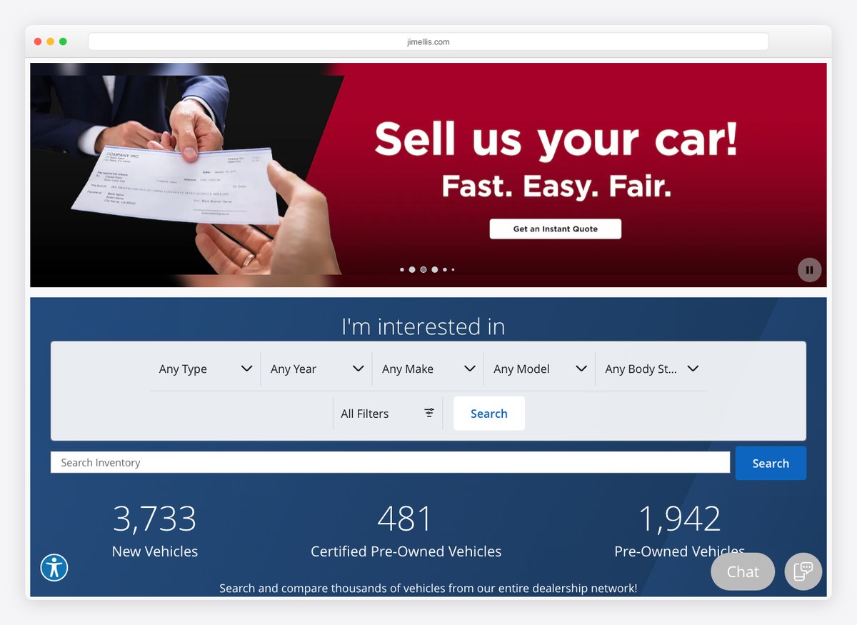 Jim Ellis Automotive car dealer website homepage