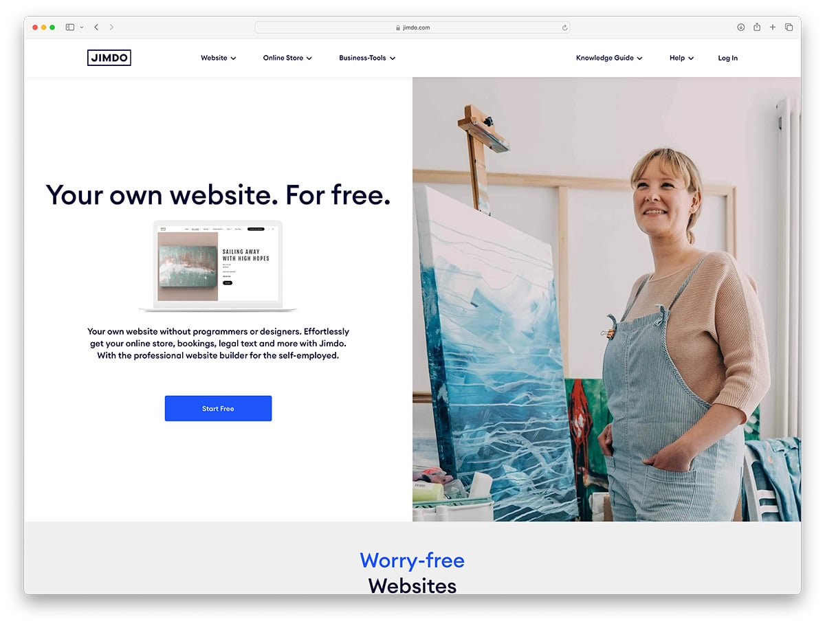 Jimdo - free one page website builder