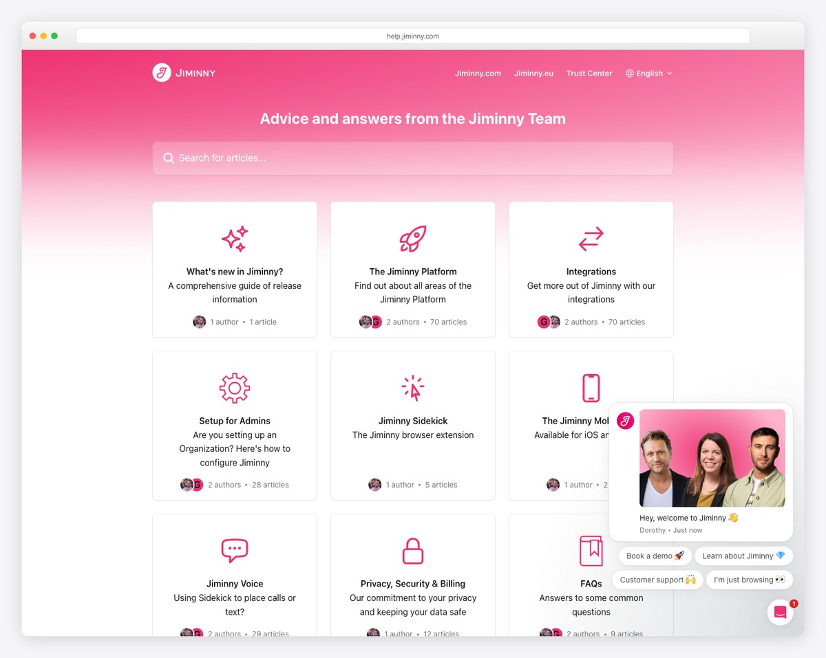 jiminny help page example
