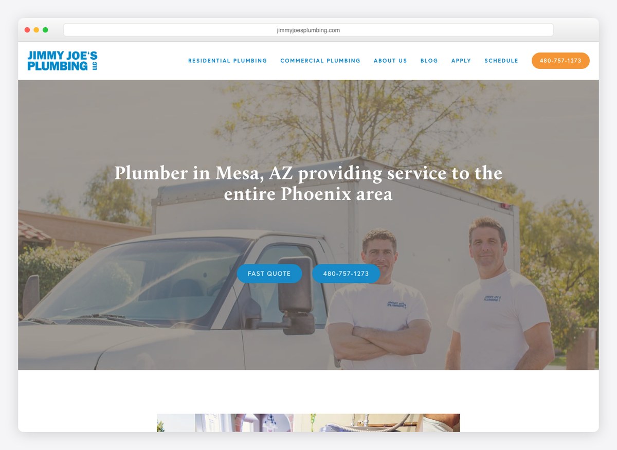 Jimmy Joe’s Plumbing plumbing website homepage