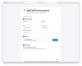Job Application Form V01 free HTML and CSS snippet by Colorlib