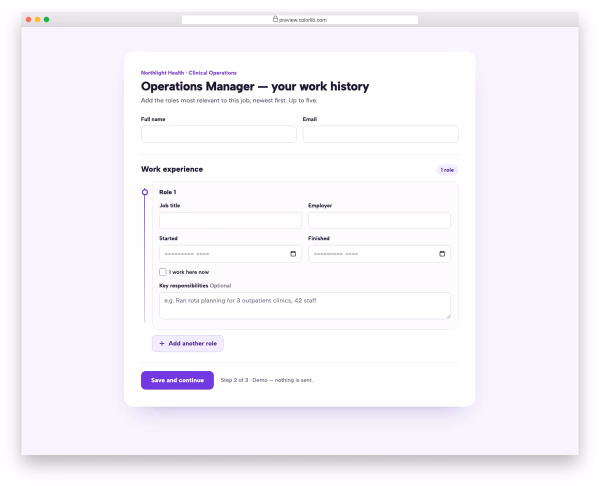 Job Application Form V04: work experience repeater: add and remove job entries