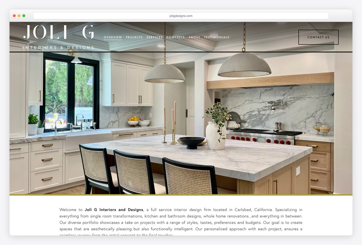 Joli G Interiors & Designs interior design portfolio website