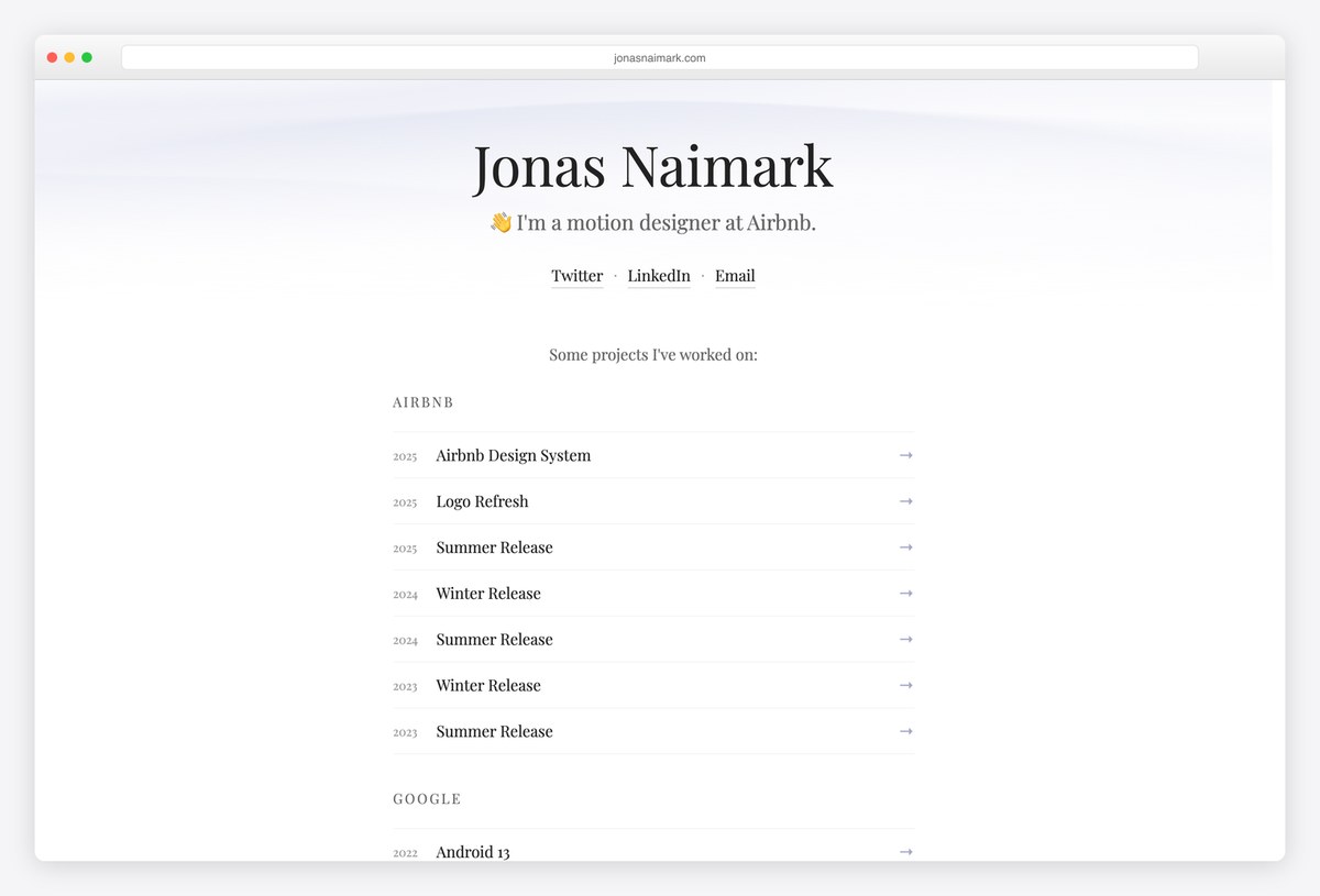 Jonas Naimark product motion designer portfolio website
