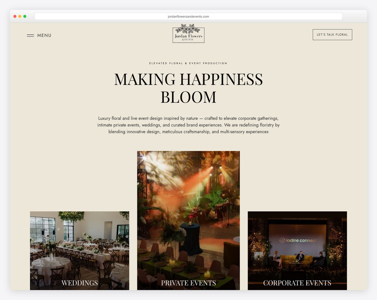jordan flowers & events website example