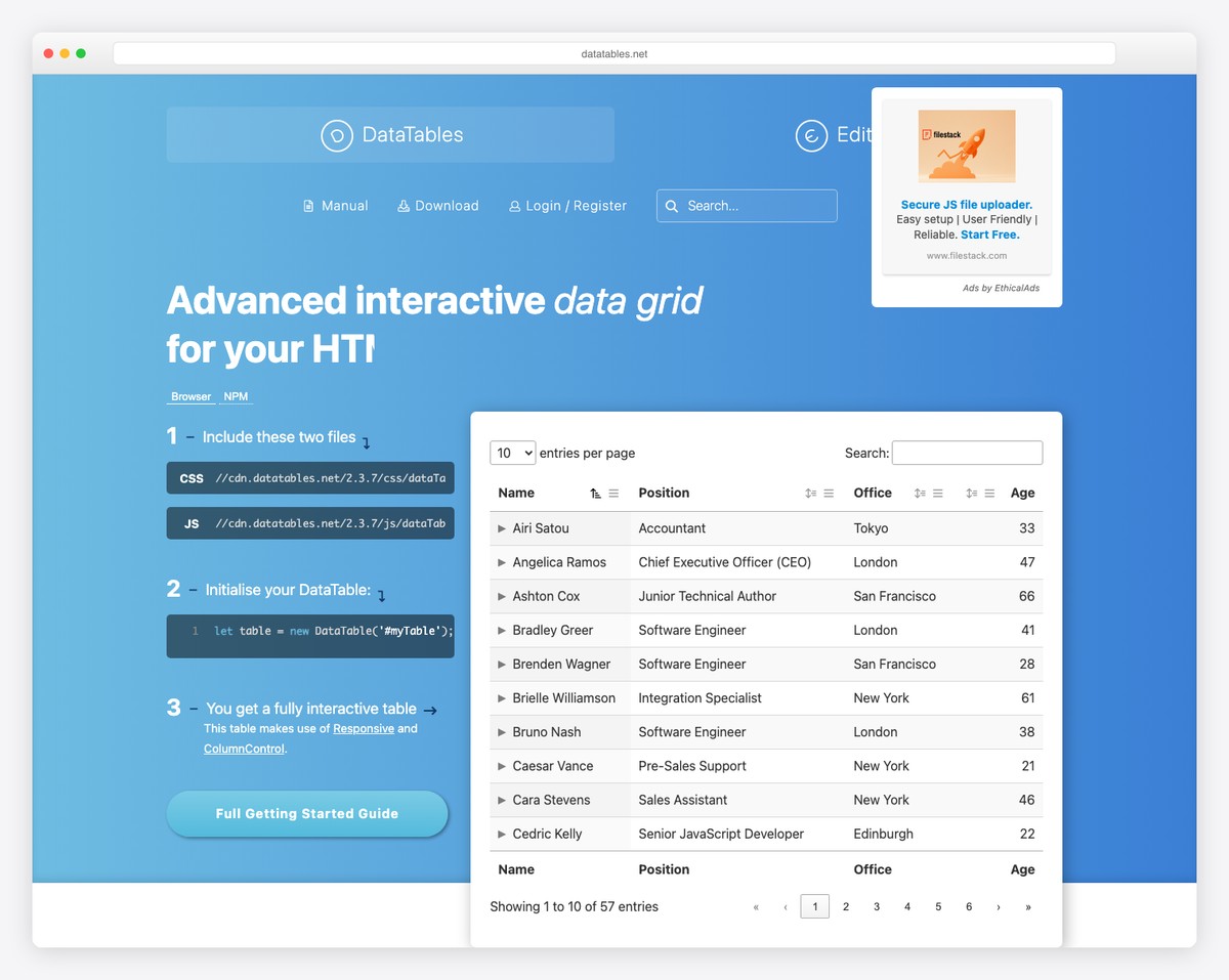 datatables screenshot
