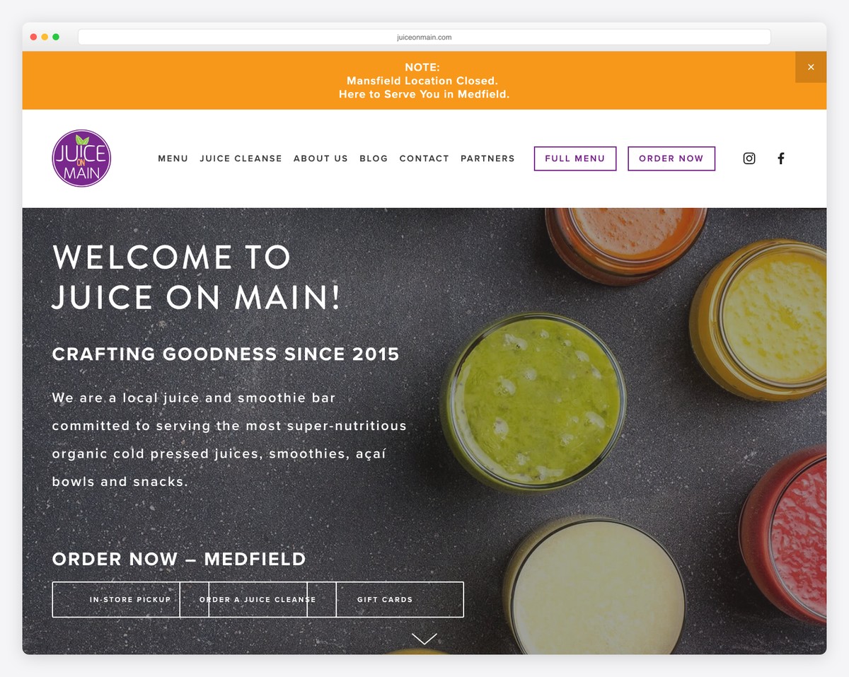 juice on main website example