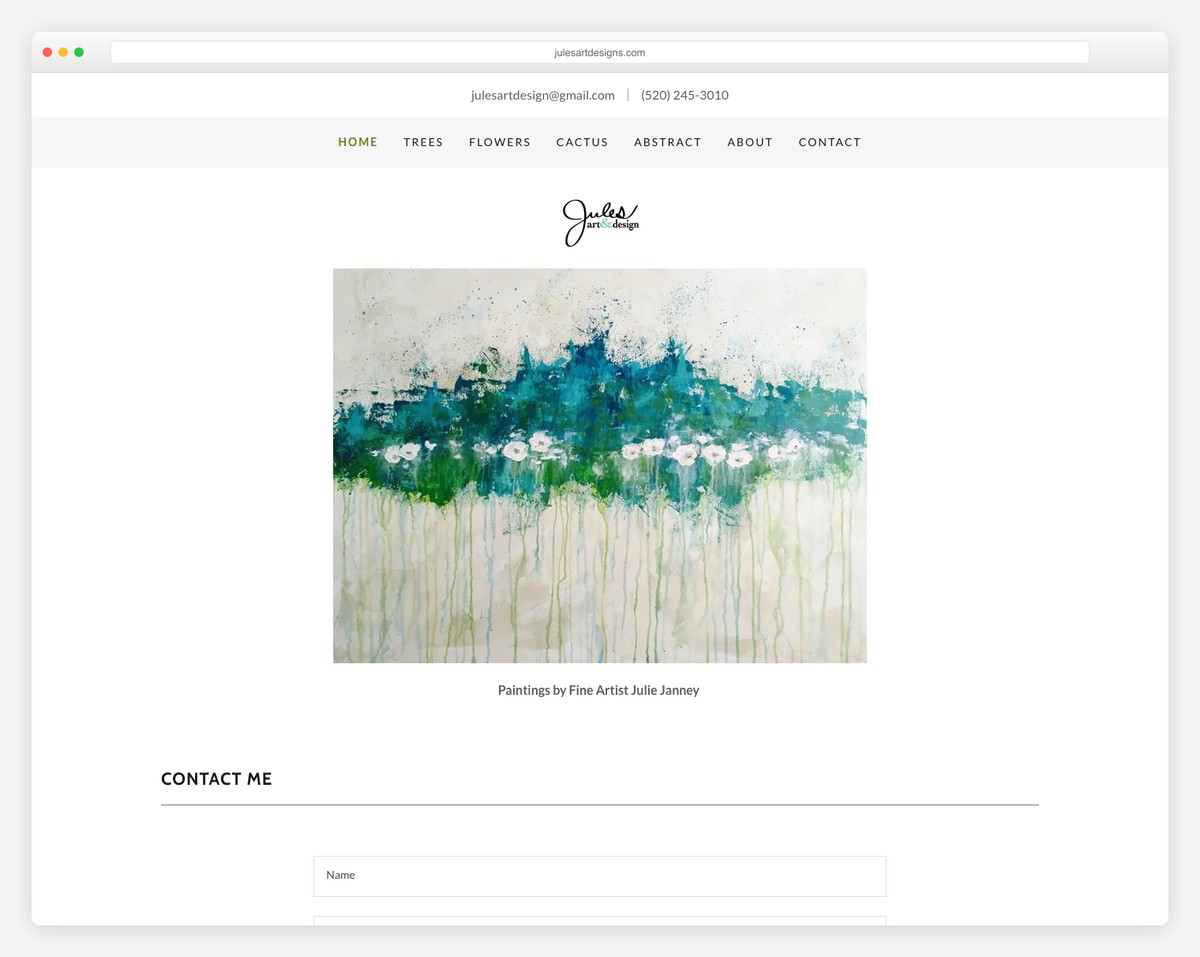 Jules Art and Design fine art paintings portfolio GoDaddy website