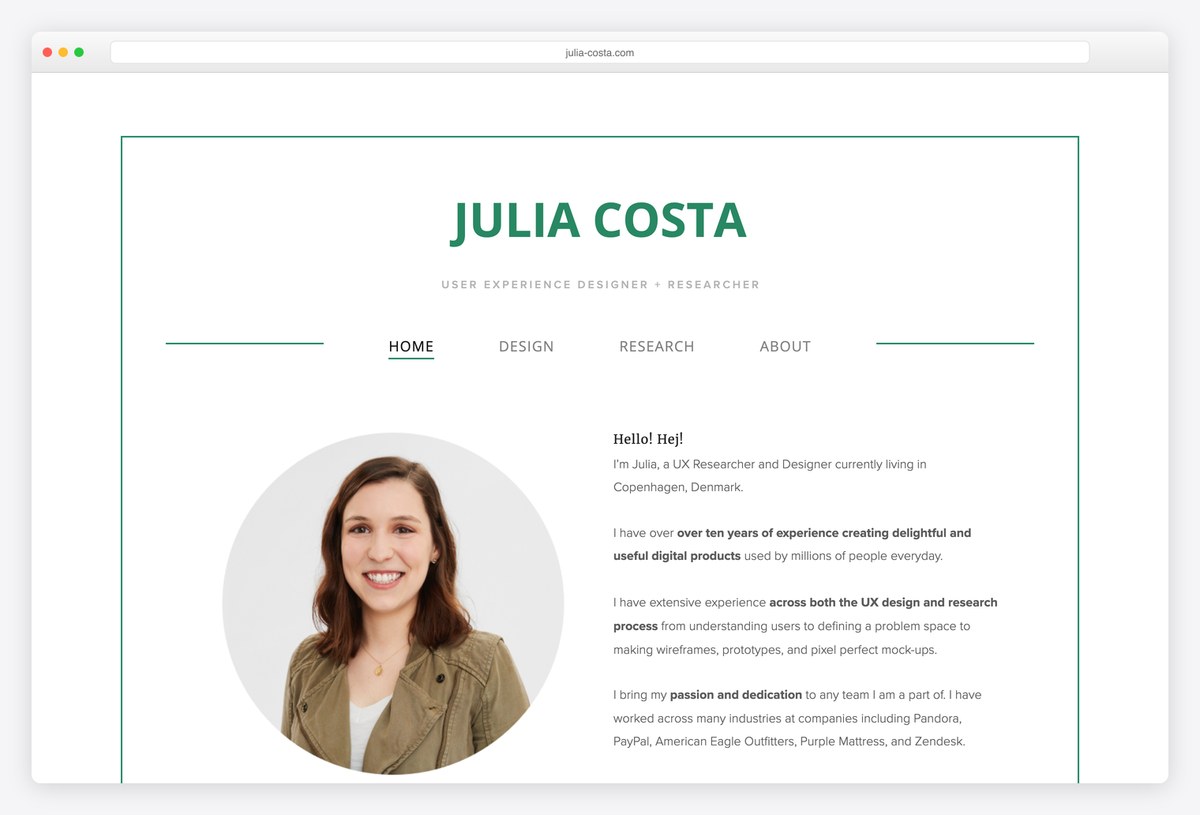 Julia Costa UX portfolio website