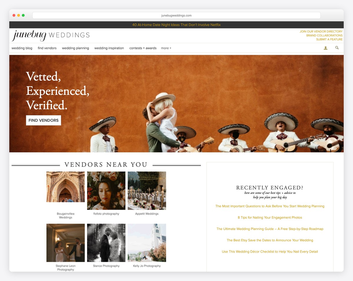 junebug weddings website example
