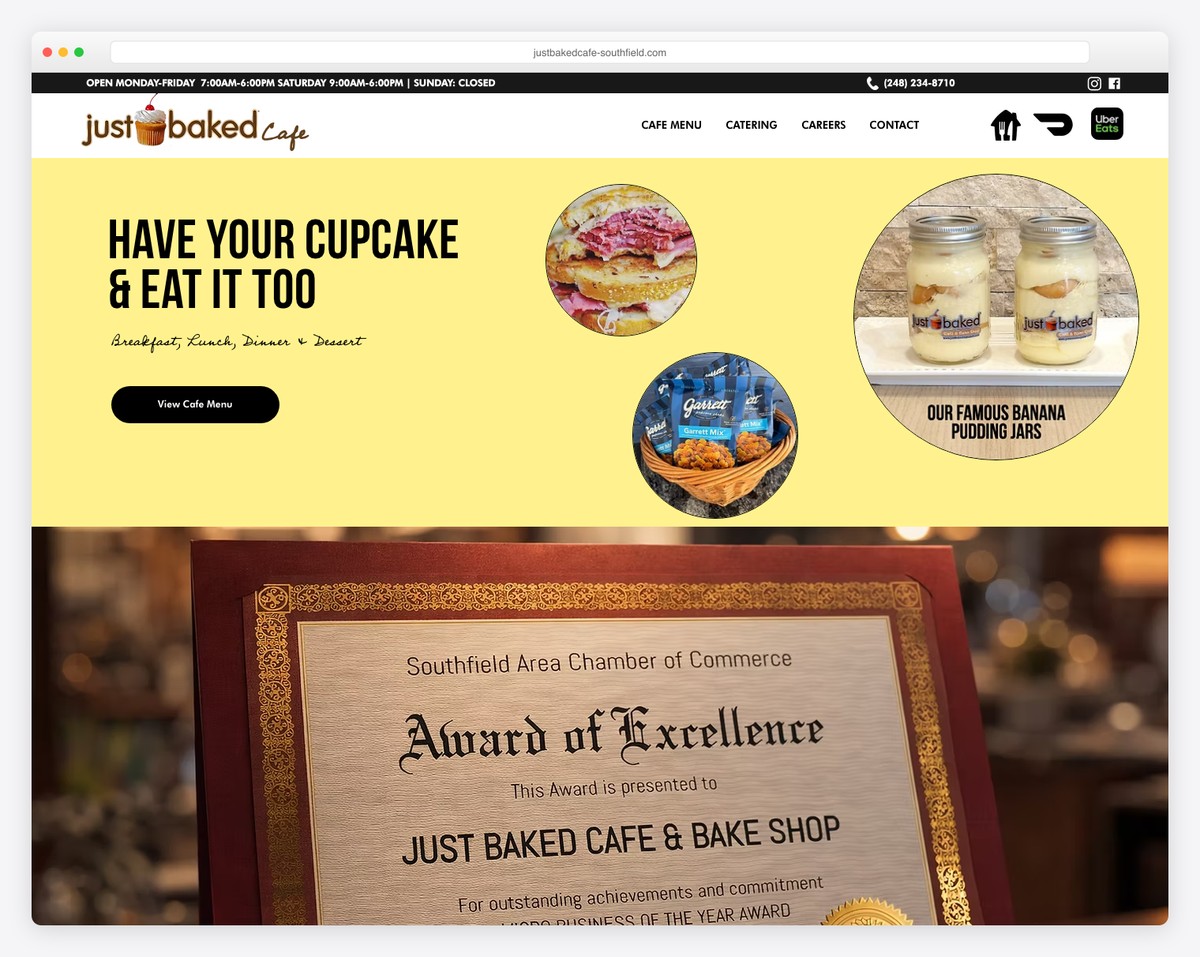 just baked cafe website example
