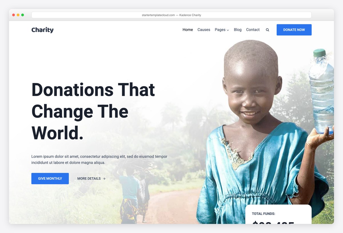Kadence Charity starter template for a nonprofit