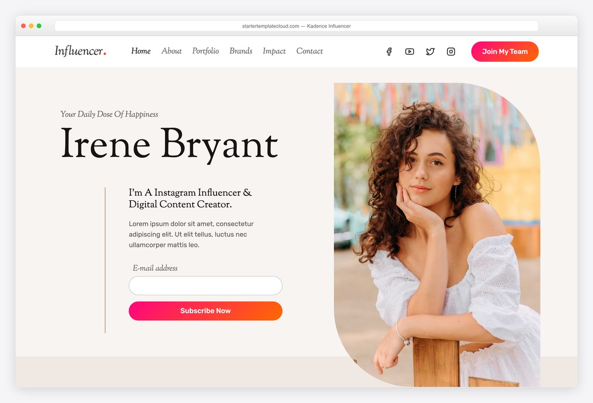 Kadence Influencer starter template