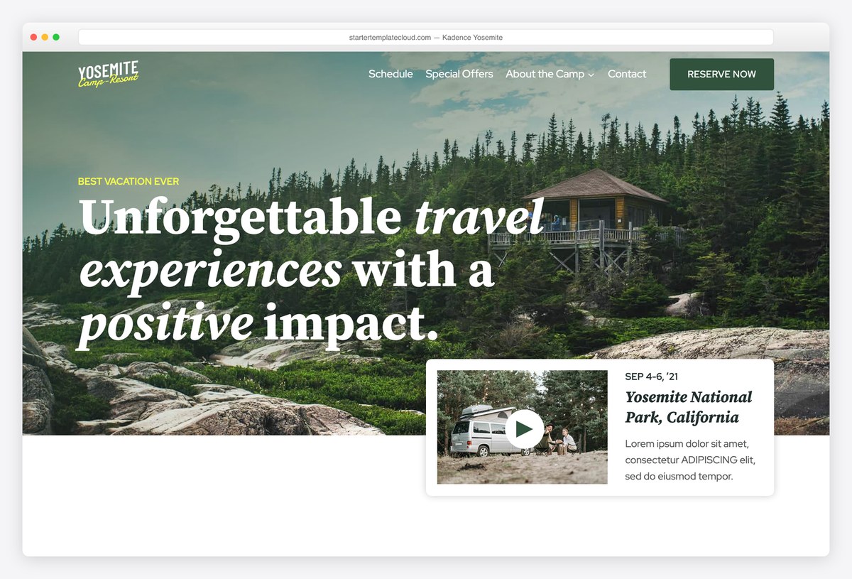 Kadence Yosemite national park starter template