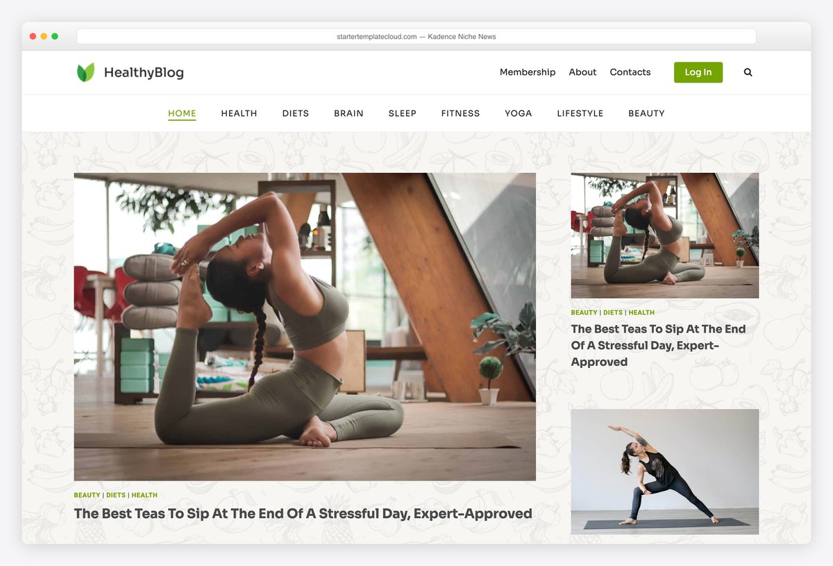 Kadence Niche News starter template for a news website
