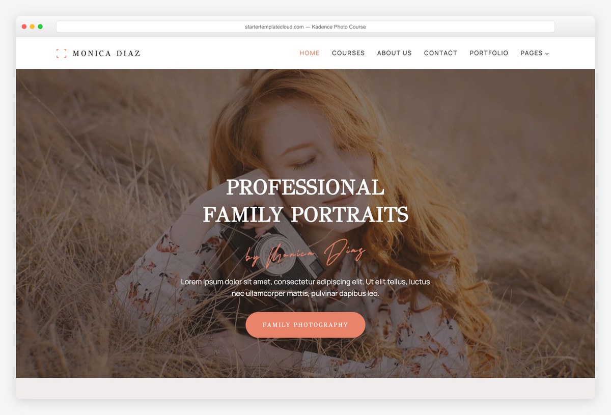Kadence Photo Course starter template for photographers