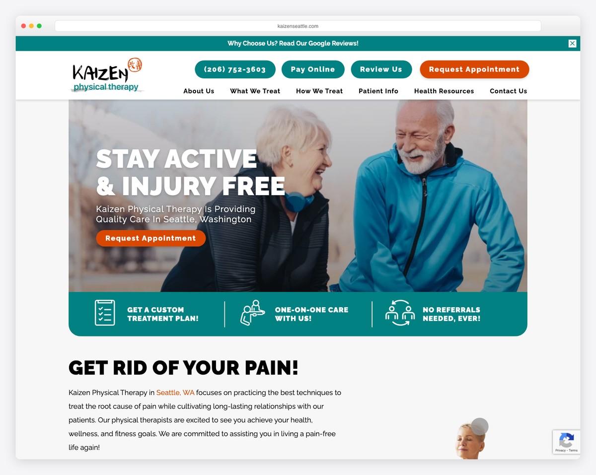 kaizen physical therapy website example