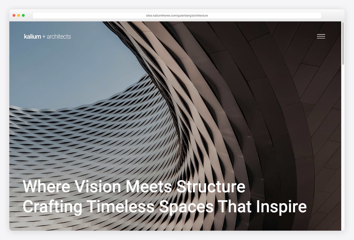 Kalium minimalist portfolio WordPress theme architecture starter site