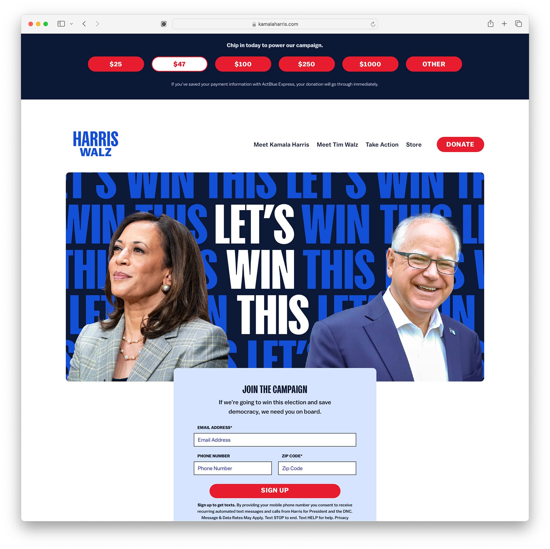 Kamala Harris president website example