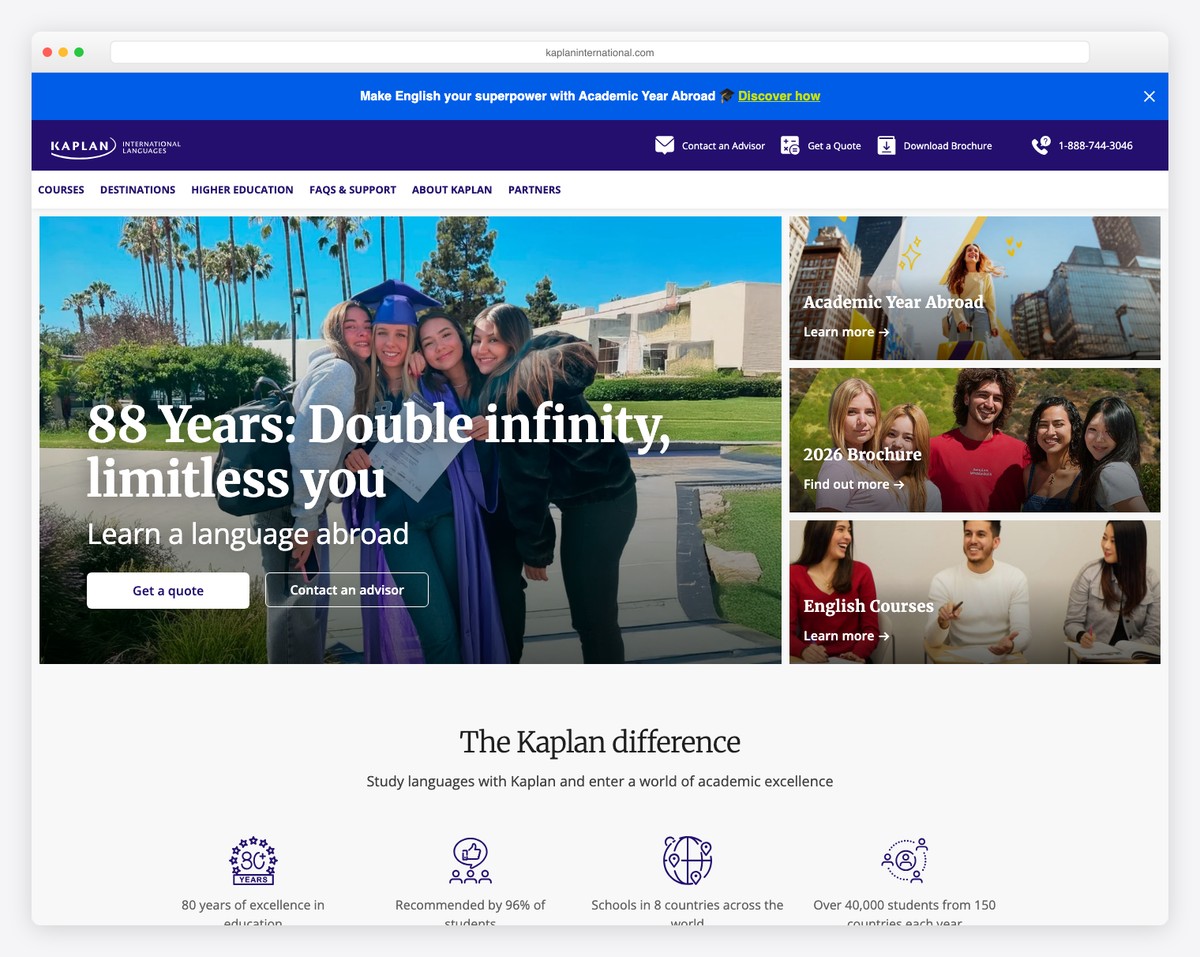 kaplan international languages website example