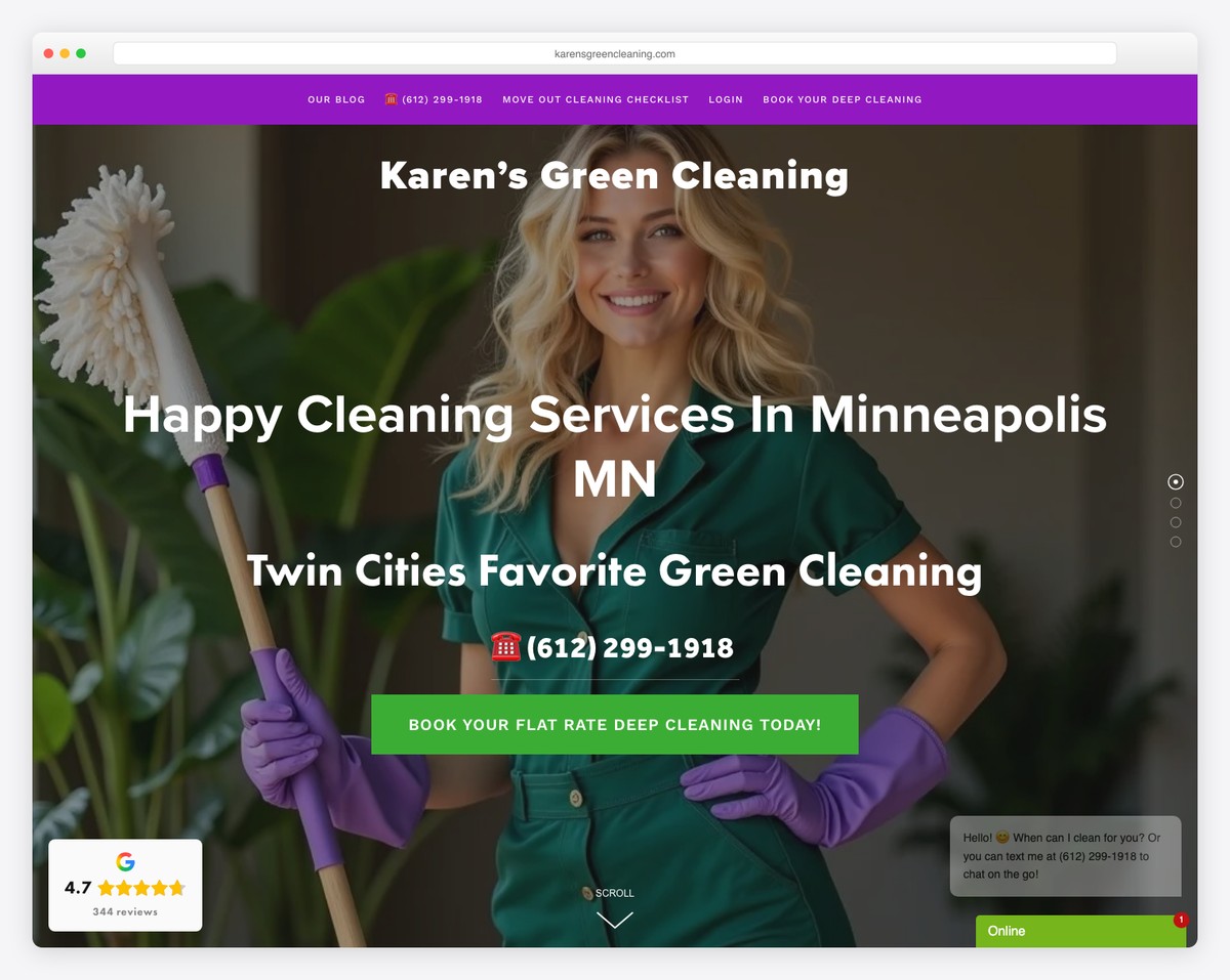 karen's green cleaning website example