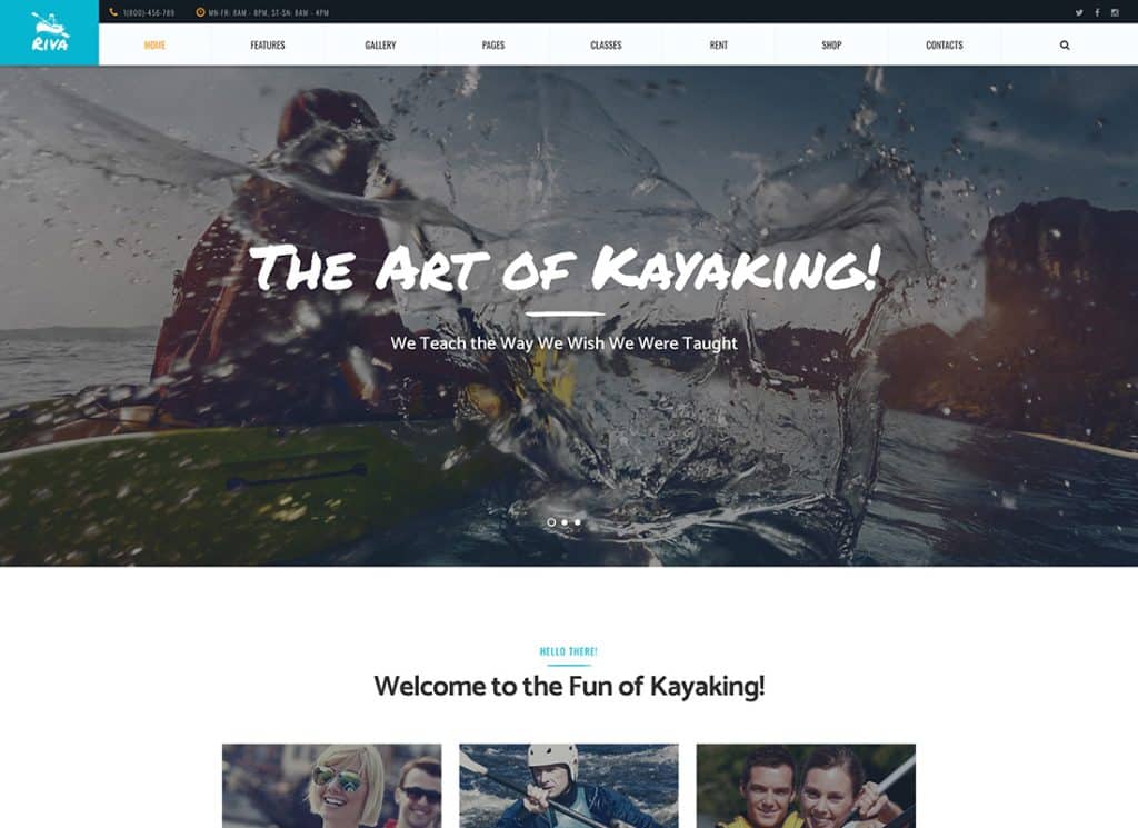 Kayaking, Paddling, Water Sports & Outdoors WordPress Theme
